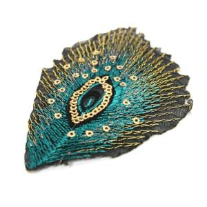 www.houseofadorn.com - Motif Iron-On Embroidered & Sequin Peacock Eye Applique Style 4995 10cm (Pack of 5) - Turquoise