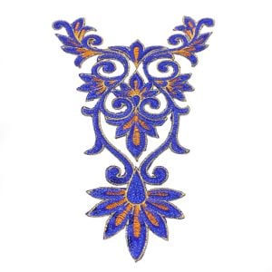 www.houseofadorn.com - Motif Iron-On Embroidered & Sequin Royal Swirl Collar Applique 24cm Style 4998 - Cobalt Blue