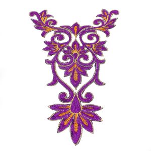 www.houseofadorn.com - Motif Iron-On Embroidered & Sequin Royal Swirl Collar Applique 24cm Style 4998 - Violet Purple