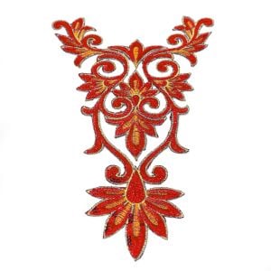 www.houseofadorn.com - Motif Iron-On Embroidered & Sequin Royal Swirl Collar Applique 24cm Style 4998 - Red