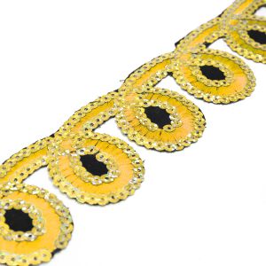 www.houseofadorn.com - Sequin Trim - Iron-On Embroidered Loop-de-loop 4.5cm Style 5113 (Price per 1.2m length) - Gold