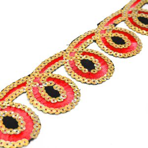 www.houseofadorn.com - Sequin Trim - Iron-On Embroidered Loop-de-loop 4.5cm Style 5113 (Price per 1.2m length) - Red
