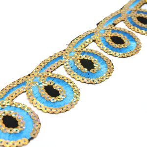 www.houseofadorn.com - Sequin Trim - Iron-On Embroidered Loop-de-loop 4.5cm Style 5113 (Price per 1.2m length) - Turquoise