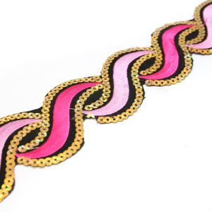 www.houseofadorn.com - Sequin Trim - Iron-On Embroidered Wavey 5cm Style 5112 (Price per 1.2m length) - Pink Tones