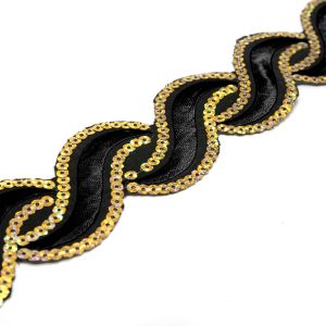 www.houseofadorn.com - Sequin Trim - Iron-On Embroidered Wavey 5cm Style 5112 (Price per 1.2m length) - Black