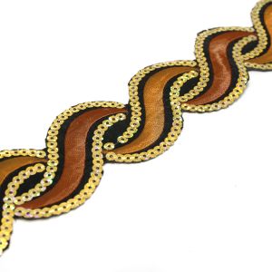 www.houseofadorn.com - Sequin Trim - Iron-On Embroidered Wavey 5cm Style 5112 (Price per 1.2m length) - Brown Tones