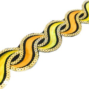 www.houseofadorn.com - Sequin Trim - Iron-On Embroidered Wavey 5cm Style 5112 (Price per 1.2m length) - Yellow