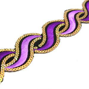 www.houseofadorn.com - Sequin Trim - Iron-On Embroidered Wavey 5cm Style 5112 (Price per 1.2m length) - Purple Tones