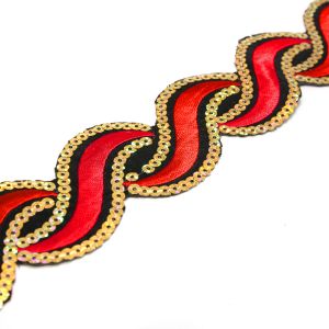 www.houseofadorn.com - Sequin Trim - Iron-On Embroidered Wavey 5cm Style 5112 (Price per 1.2m length) - Red