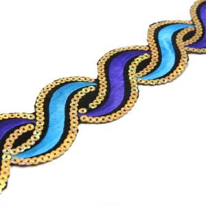 www.houseofadorn.com - Sequin Trim - Iron-On Embroidered Wavey 5cm Style 5112 (Price per 1.2m length) - Blue Tones
