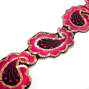 www.houseofadorn.com - Sequin Trim - Iron-On Embroidered Paisley 4.5cm Style 5111 (Price per 1.2m length) - Hot Pink
