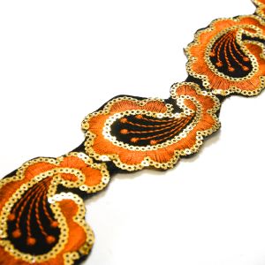 www.houseofadorn.com - Sequin Trim - Iron-On Embroidered Paisley 4.5cm Style 5111 (Price per 1.2m length) - Vintage Orange