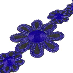www.houseofadorn.com - Sequin Trim - Iron-On Embroidered Sun Flower 9cm Style 5110 (Price per 1.2m length) - Cobalt Blue