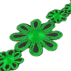 www.houseofadorn.com - Sequin Trim - Iron-On Embroidered Sun Flower 9cm Style 5110 (Price per 1.2m length) - Emerald Green