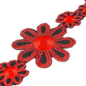 www.houseofadorn.com - Sequin Trim - Iron-On Embroidered Sun Flower 9cm Style 5110 (Price per 1.2m length) - Red