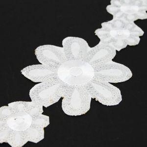 www.houseofadorn.com - Sequin Trim - Iron-On Embroidered Sun Flower 9cm Style 5110 (Price per 1.2m length) - White