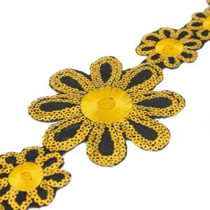 www.houseofadorn.com - Sequin Trim - Iron-On Embroidered Sun Flower 9cm Style 5110 (Price per 1.2m length) - Gold