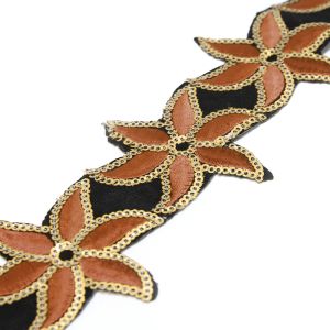 www.houseofadorn.com - Sequin Trim - Iron-On Embroidered Lily 6cm Style 5109 (Price per 1.2m length) - Brown