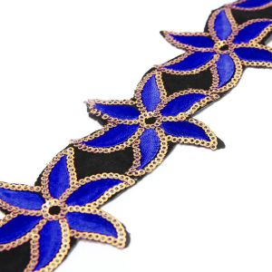 www.houseofadorn.com - Sequin Trim - Iron-On Embroidered Lily 6cm Style 5109 (Price per 1.2m length) - Cobalt Blue