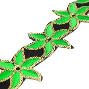 www.houseofadorn.com - Sequin Trim - Iron-On Embroidered Lily 6cm Style 5109 (Price per 1.2m length) - Emerald Green