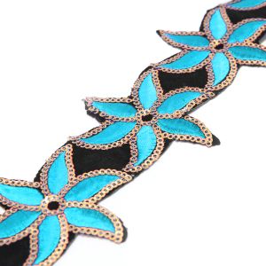 www.houseofadorn.com - Sequin Trim - Iron-On Embroidered Lily 6cm Style 5109 (Price per 1.2m length) - Turquoise