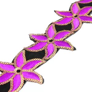 www.houseofadorn.com - Sequin Trim - Iron-On Embroidered Lily 6cm Style 5109 (Price per 1.2m length) - Violet Purple