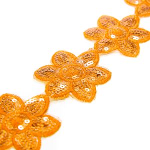www.houseofadorn.com - Sequin Trim - Iron-On Embroidered Daisy Flower 5cm Style 5108 (Price per 1.2m length) - Orange