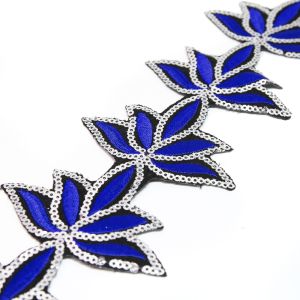 www.houseofadorn.com - Sequin Trim - Iron-On Embroidered Lotus Flower 7.5cm Style 5107 (Price per 1.2m length) - Cobalt Blue