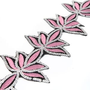 www.houseofadorn.com - Sequin Trim - Iron-On Embroidered Lotus Flower 7.5cm Style 5107 (Price per 1.2m length) - Orchid Pink