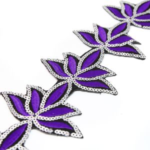 www.houseofadorn.com - Sequin Trim - Iron-On Embroidered Lotus Flower 7.5cm Style 5107 (Price per 1.2m length) - Royal Purple