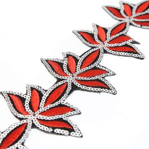 www.houseofadorn.com - Sequin Trim - Iron-On Embroidered Lotus Flower 7.5cm Style 5107 (Price per 1.2m length) - Red