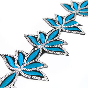 www.houseofadorn.com - Sequin Trim - Iron-On Embroidered Lotus Flower 7.5cm Style 5107 (Price per 1.2m length) - Turquoise