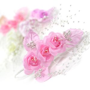 www.houseofadorn.com - Floral Triplet Rose Spray w Leaves & Pearl Strands on Stem