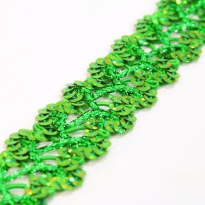 www.houseofadorn.com - Sequin Trim - Criss Cross Cord w Tinsel Braid 2.5cm Style 5173 (Price per 1m) - Emerald Green
