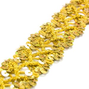 www.houseofadorn.com - Sequin Trim - Criss Cross Cord w Tinsel Braid 2.5cm Style 5173 (Price per 1m) - Gold