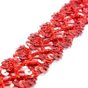 www.houseofadorn.com - Sequin Trim - Criss Cross Cord w Tinsel Braid 2.5cm Style 5173 (Price per 1m) - Red