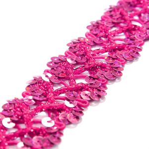 www.houseofadorn.com - Sequin Trim - Criss Cross Cord w Tinsel Braid 2.5cm Style 5173 (Price per 1m) - Hot Pink