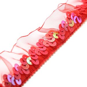 www.houseofadorn.com - Sequin Trim - Elasticated w Gathered Tulle 2.5cm Style 5171 (Price per 1m) - Red AB