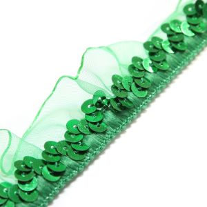 www.houseofadorn.com - Sequin Trim - Elasticated w Gathered Tulle 2.5cm Style 5171 (Price per 1m) - Emerald