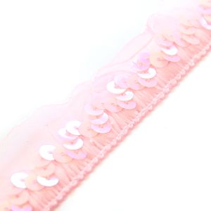 www.houseofadorn.com - Sequin Trim - Elasticated w Gathered Tulle 2.5cm Style 5171 (Price per 1m) - Candy Pink AB