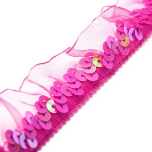 www.houseofadorn.com - Sequin Trim - Elasticated w Gathered Tulle 2.5cm Style 5171 (Price per 1m) - Hot Pink AB