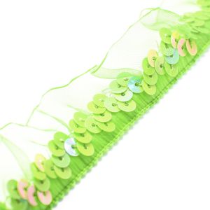 www.houseofadorn.com - Sequin Trim - Elasticated w Gathered Tulle 2.5cm Style 5171 (Price per 1m) - Lime AB