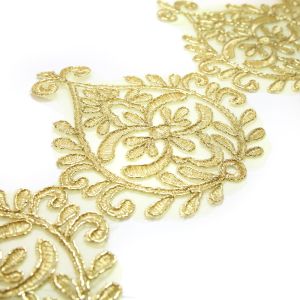 www.houseofadorn.com - Embroidered Trim - Floral Emblem Applique 12cm Style 5162 (Price per 1m) - Gold