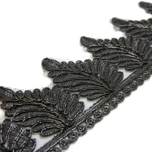 www.houseofadorn.com - Embroidered Trim - Fern Leaf Applique 6.5cm Style 5163 (Price per 1m) - Black