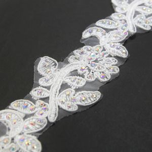 www.houseofadorn.com - Embroidered Trim w Crystals - Floral Vine Applique 4cm Style 5164 (Price per 1m) - White