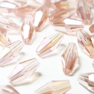 www.houseofadorn.com - Glass Crystal Beads - Long Bicone Faceted Clear 6x12mm (Pack of 24) - Baby Pink AB