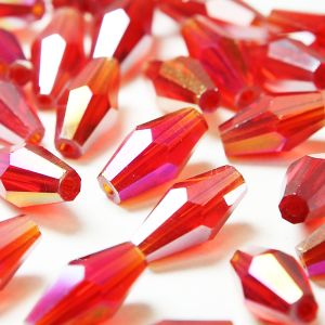 www.houseofadorn.com - Glass Crystal Beads - Long Bicone Faceted Clear 6x12mm (Pack of 24) - Light Siam Red AB