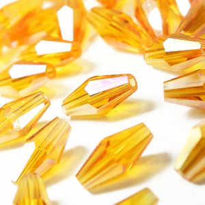 www.houseofadorn.com - Glass Crystal Beads - Long Bicone Faceted Clear 6x12mm (Pack of 24) - Light Sun Orange AB