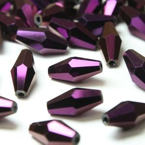 www.houseofadorn.com - Glass Crystal Beads - Long Bicone Faceted Metallic 6x12mm (Pack of 24) - Violet