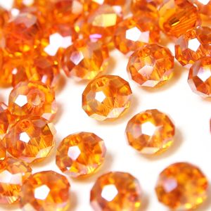 www.houseofadorn.com - Glass Crystal Beads - Round Rondelle Faceted Clear 5x6mm (Pack of 48) - Light Sun Orange AB